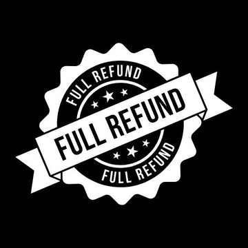 White 'Full Refund' stamp on a black background