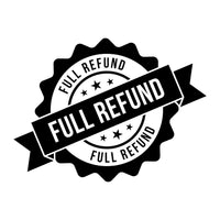Black 'FULL REFUND' stamp on a white background