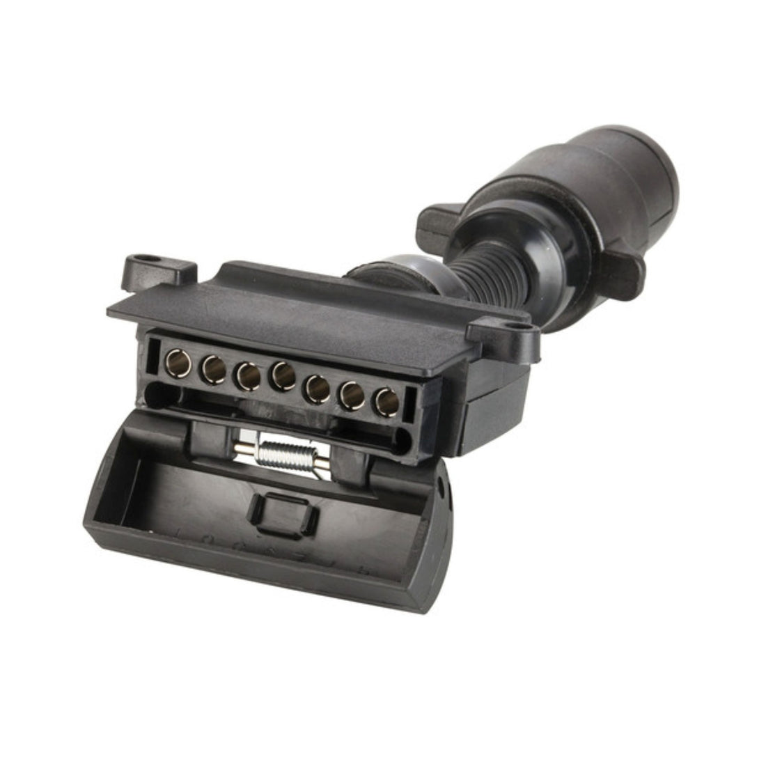 Black vacuum attachment on a white background - 7 Pin Flat (Trailer) to 6 Pin Round Small Female (Car)