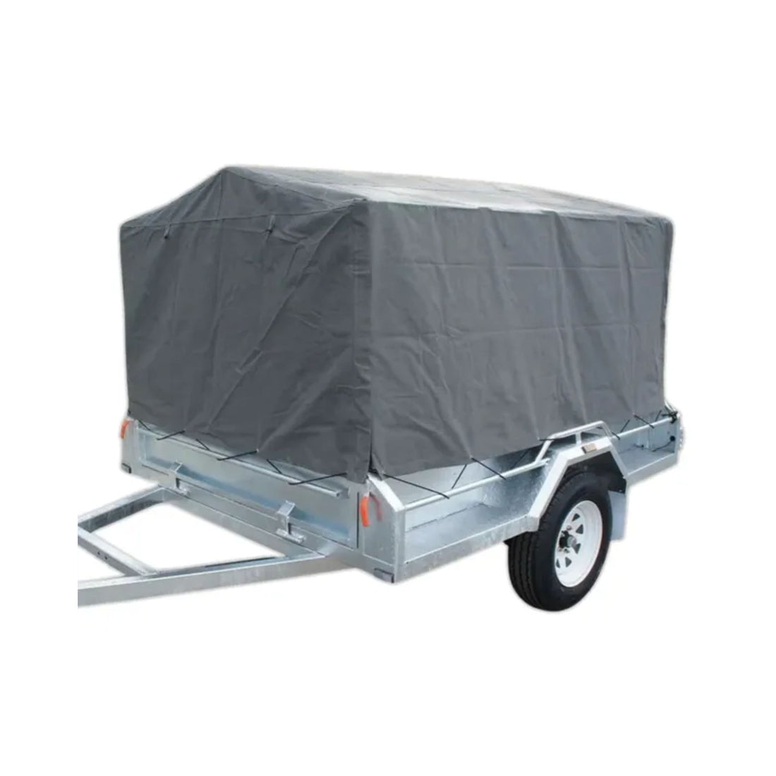 Gray trailer cover on a white background - 8x5 cage trailer cover