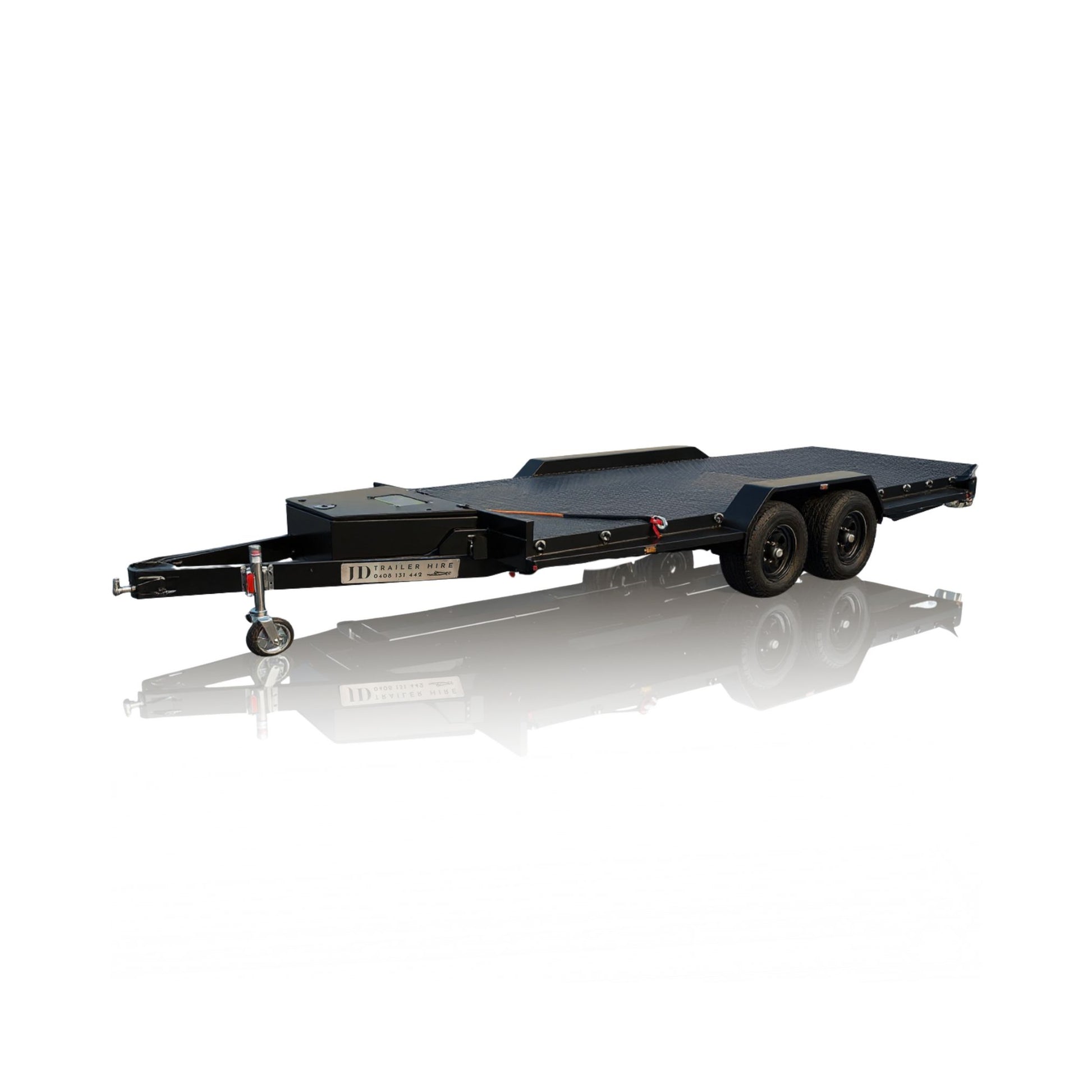 Car Trailer Hire Brisbane - Black flatbed trailer on a white background
