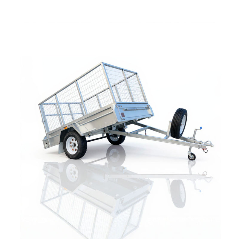 cage trailer hire Brisbane - Small trailer with a metal cage on a white background