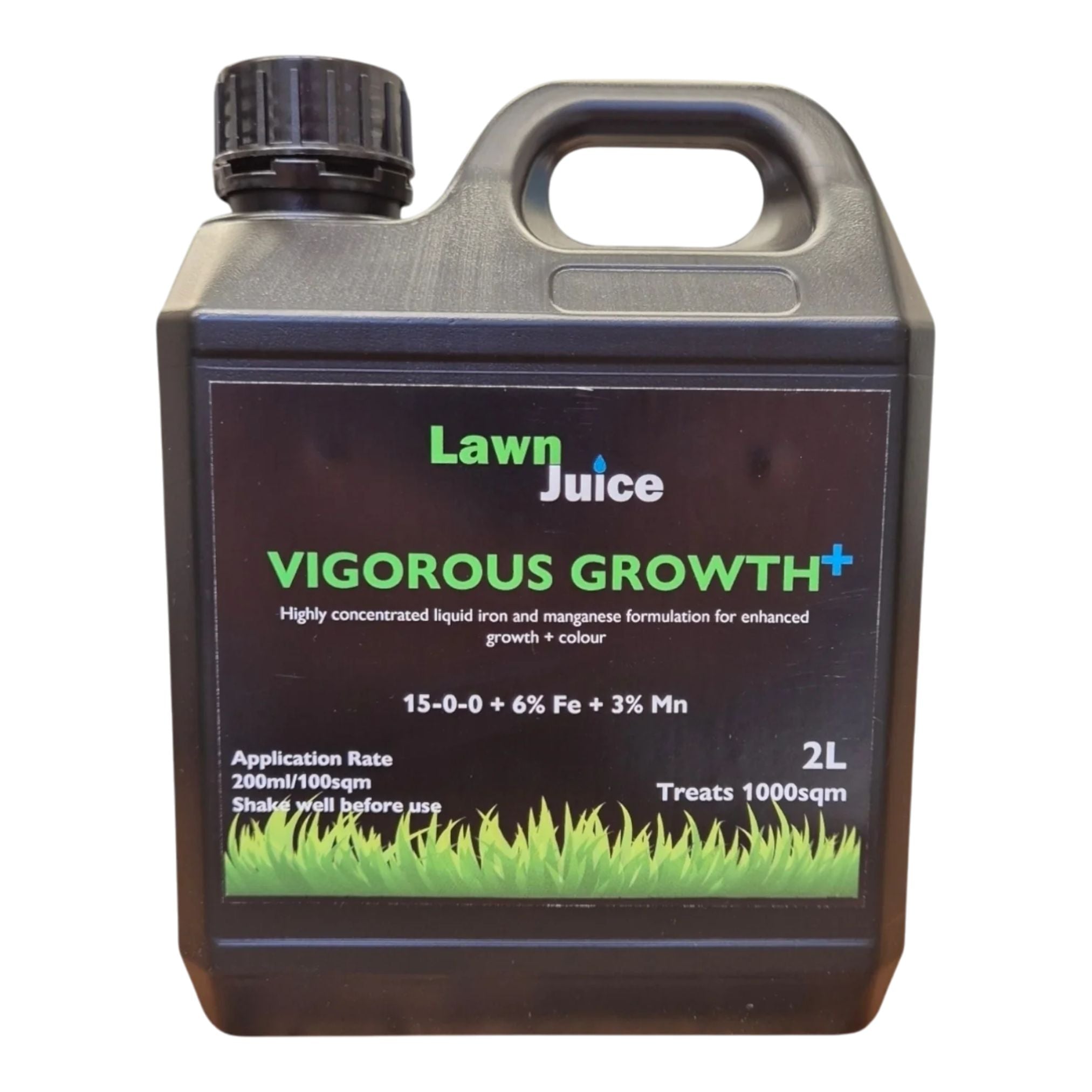 Lawn Juice Vigorous Growth+ liquid fertilizer container on a white background