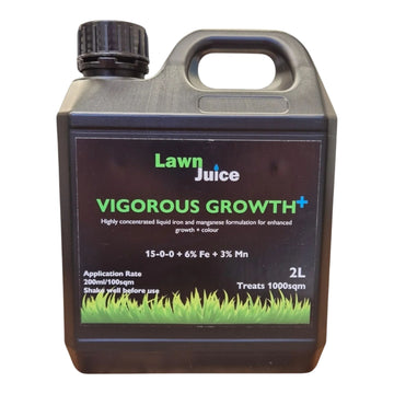 Lawn Juice Vigorous Growth+ liquid fertilizer container on a white background