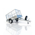 cage trailer hire Brisbane​ - Small trailer with a metal cage on a white background