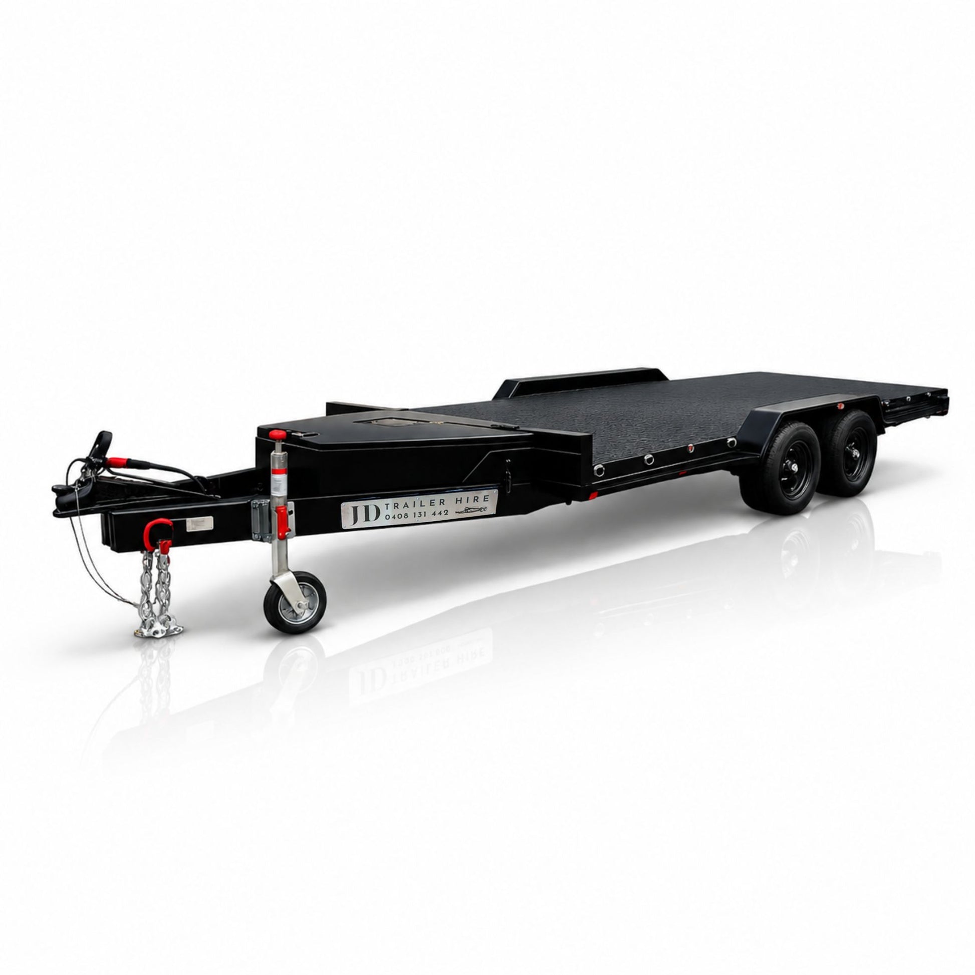 Car Trailer Hire Brisbane - Black flatbed trailer on a white background